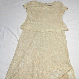 Vintage S. L. Fashions Two Piece Lined Knit Ivory Evening Dress Size 12
